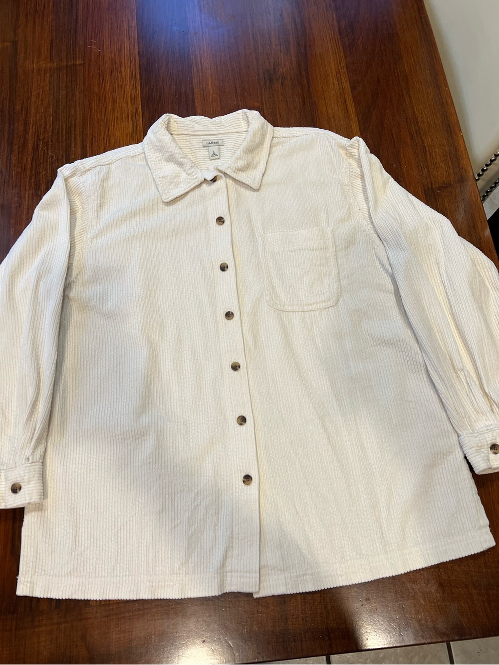 L.L. Bean Women’s White Button-Up Corduroy Shirt 100% Cotton